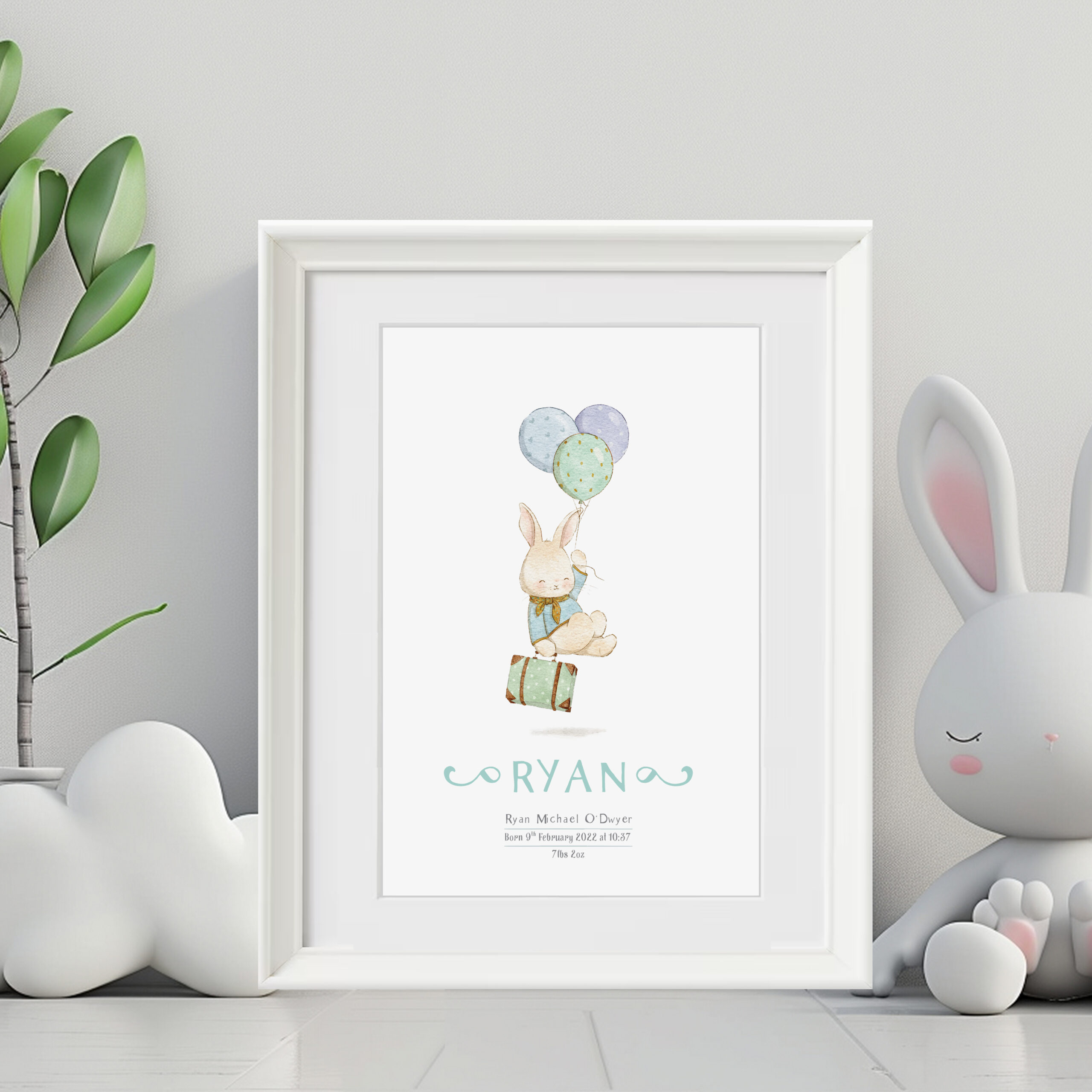 ‘Bunny Air Ballon’ Personalised Frame